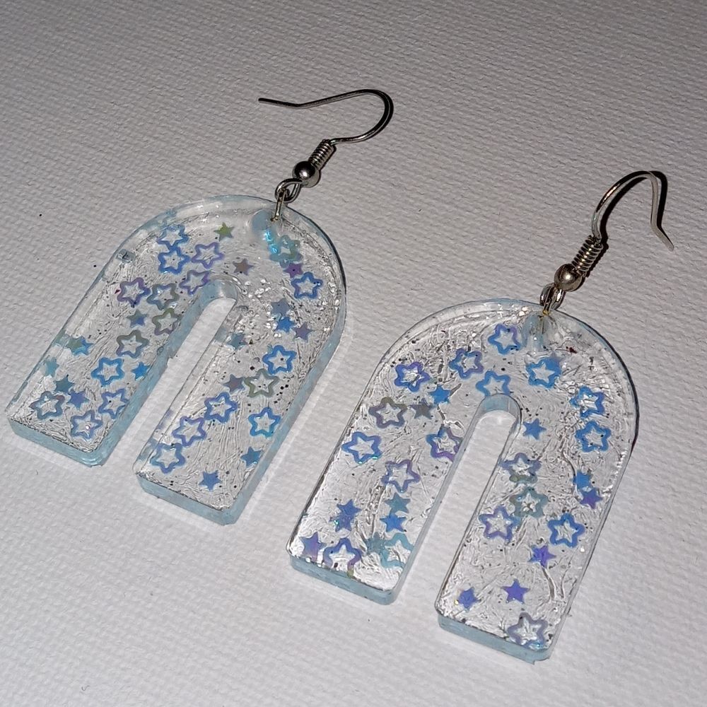 CLEARANCE  Blue star resin arch earrings